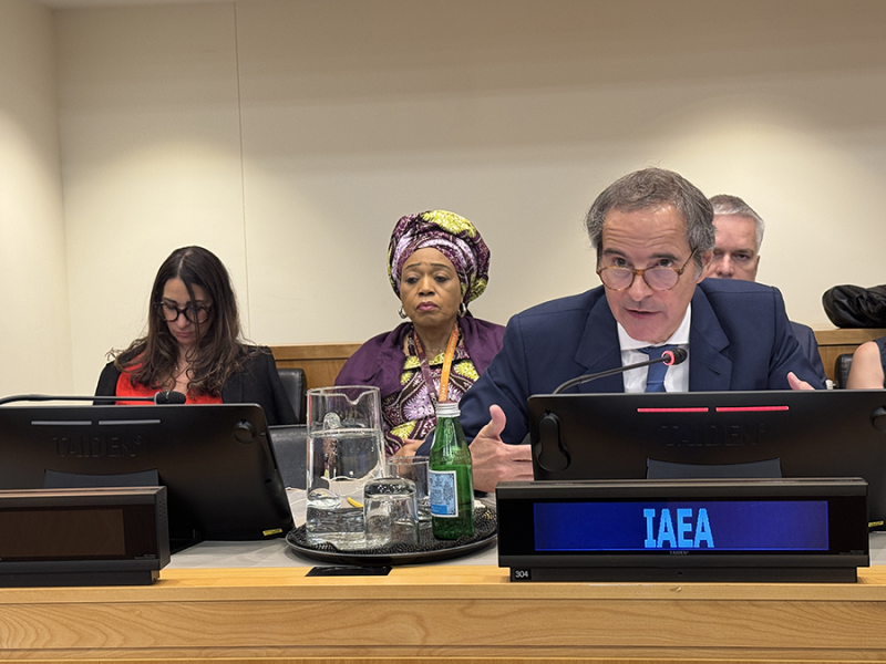 Director-General Rafael Mariano Grossi of the International Atomic Energy Agency addresses the preparatory committee that last April was making final plans for the 2026 nuclear Nonproliferation Treaty Review Conference. (Photo by Fredrik Dahl/IAEA)