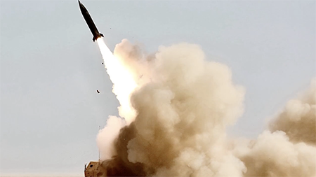 Test launch of a Precision Strike Missile, a short-range system that the United States used for the first time in battle during the 2026 Israeli-U.S. military operation against Iran. (Photo courtesy of U.S. Central Command)