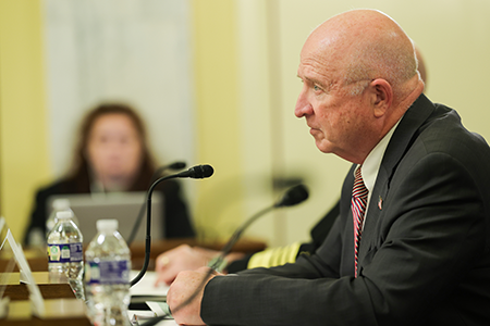 David Beck, the deputy administrator for defense programs at the National Nuclear Security Administration, discusses his agency’s plans for developing nuclear weapons during a hearing with a Senate Armed Services subcommittee April 20.  (Photo by Anna Moneymaker/Getty Images)