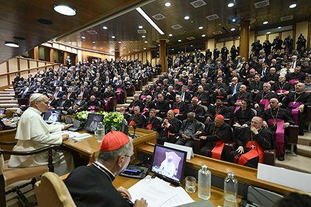 Pope Leo XIV attends the presentation of his first encyclical Magnifica Humanitas May 25 at the Vatican. He appealed for AI to be placed firmly at the service of humanity. (Photo by Simone Risoluti, Vatican Media via Vatican pool/Getty Images)