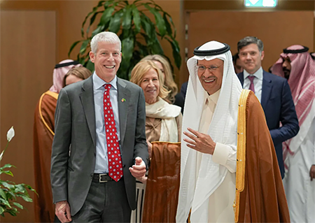 Saudi Energy Minister Prince Abdulaziz bin Salman hosts U.S. Secretary of Energy Chris Wright and his delegation in 2025 at the King Abdullah Petroleum Studies and Research Center in Riyadh. A little more than one year later, the two men signed a nuclear agreement between their countries. (Photo by Saudi Press Agency)