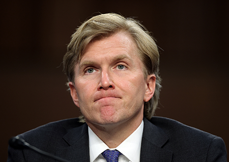 U.S. Under Secretary of Defense for Policy Elbridge Colby testifies on national defense policy March 3 before the Senate Armed Services Committee. (Photo by Kevin Dietsch/Getty Images)