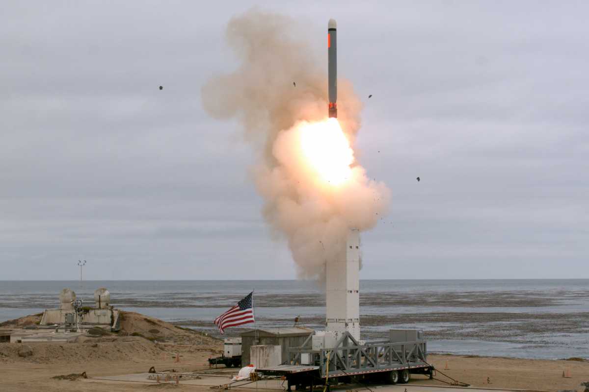 On Aug. 18, 2019, the U.S. Defense Department conducted a flight test of a conventionally configured ground-launched cruise missile at San Nicolas Island, Calif. The test missile exited its ground mobile launcher and accurately impacted its target after more than 500 kilometers of flight. Data collected and lessons learned from this test will inform DOD's development of future intermediate-range capabilities. (Photo: Dept of Defense)