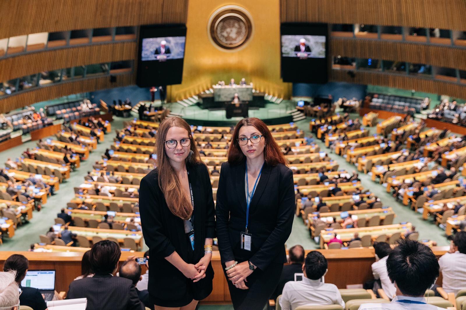Two young Ukrainian voices, Yelyzaveta Khodorovska and Valeriia Hesse, who delivered a statement on behalf of ICAN calling for nuclear disarmament at the NPT Review Conference.