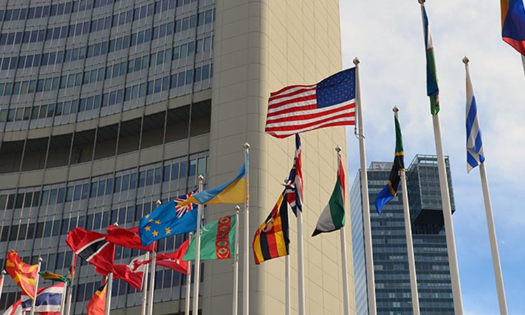 Flags in front of the IAEA Headquarters (Photo: U.S. Mission to IO in Vienna)