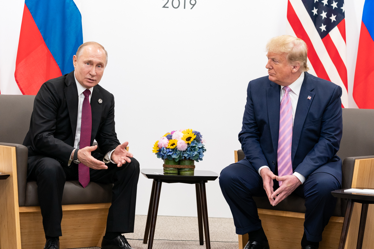 President Donald J. Trump participates in a bilateral meeting with the President of the Russian Federation Vladimir Putin during the G20 Japan Summit Friday, June 28, 2019, in Osaka, Japan. (Official White House Photo by Shealah Craighead)