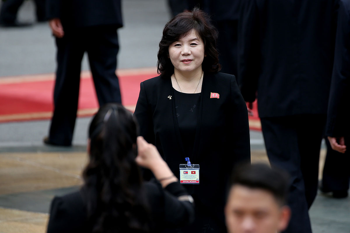 North Korean Vice Minister of Foreign Affairs Choe Son-Hui poses for a photo ahead the welcome ceremony of North Korea's leader Kim Jong-un (not pictured) at the Presidential Palace in Hanoi on March 1, 2019. (Photo:LUONG THAI LINH/AFP/Getty Images)