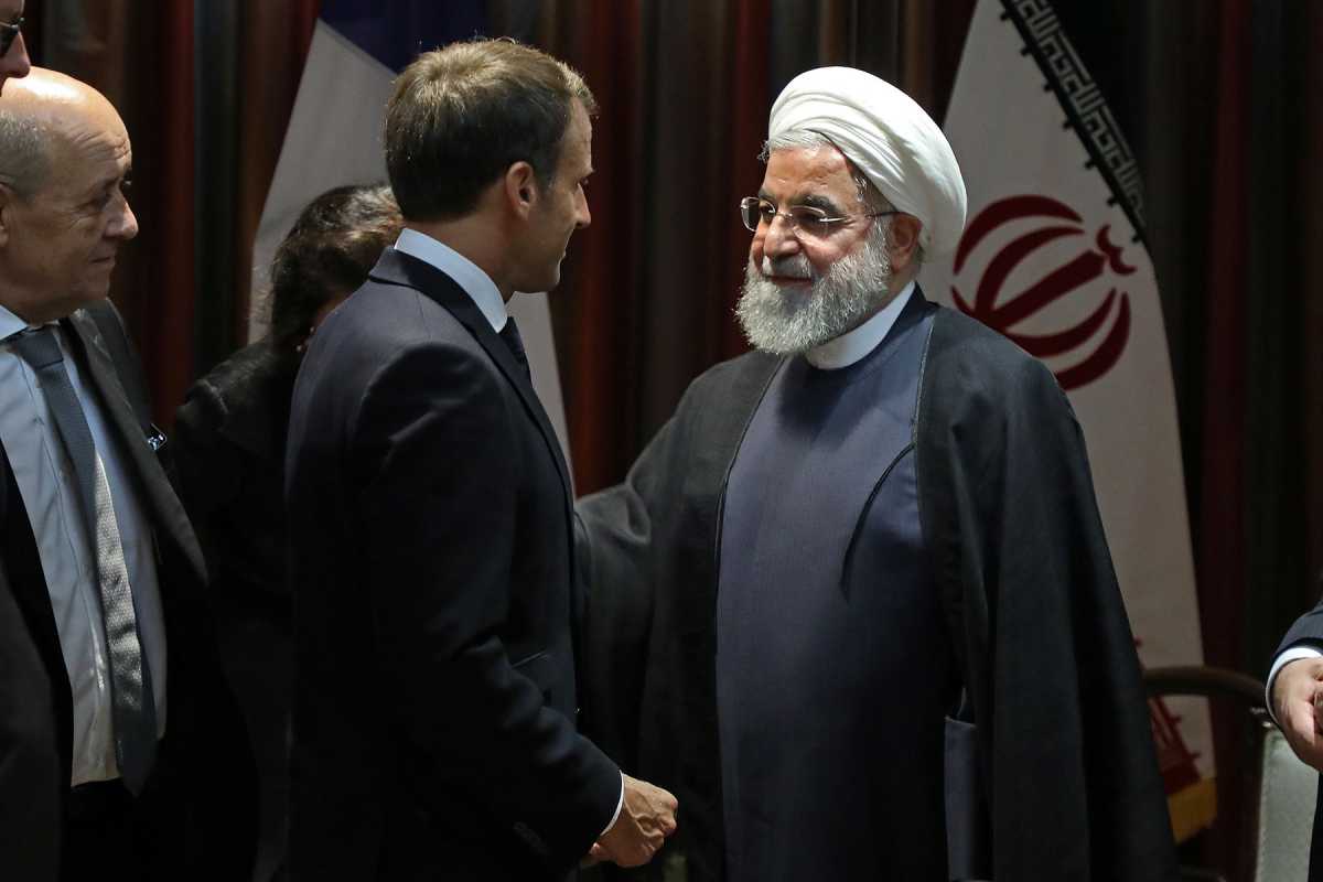 French President Emmanuel Macron (L) and Iranian President Hassan Rouhani speak after a meeting at the United Nations September 23, 2019. (Photo: LUDOVIC MARIN/AFP via Getty Images)