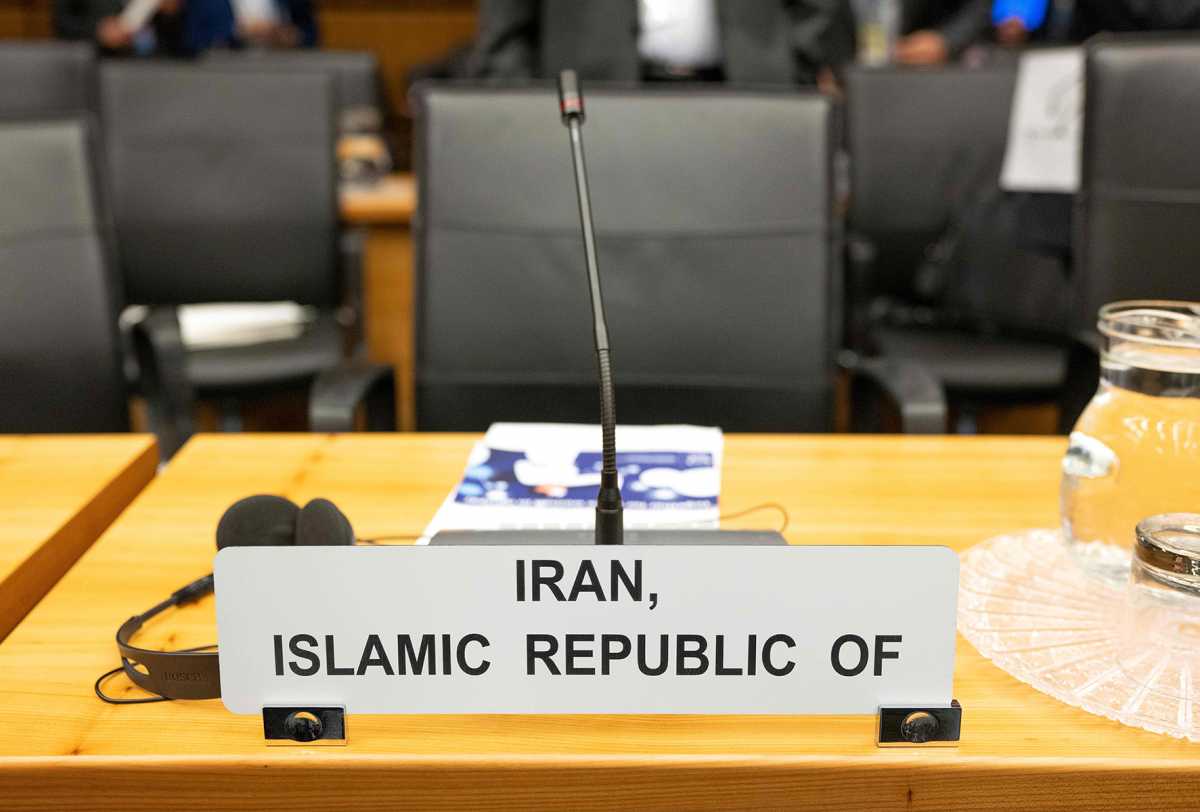 An empty chair of Iran's ambassador to International Atomic Energy Agency (IAEA) is seen at the opening of the IAEA Board Meeting March 9, 2020. (Photo: Joe Klamar/AFP via Getty Images)