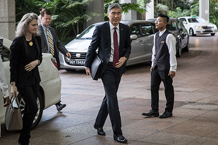Then-U.S. Ambassador to the Philippines Sung Kim, recently appointed as Special Envoy to North Korea by President Biden, arrives at the Ritz-Carlton hotel to meet with North Korean vice-foreign minister Choe Son Hui on June 11, 2018 in Singapore. (Photo by Chris McGrath/Getty Images)