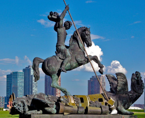 Zurab Tsereteli’s sculpture "Good defeats evil” outside the UN building depicts St. George slaying the atomic dragon.