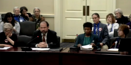 Executive Director Daryl Kimball testifies before the Maryland House of Delegates Rules Committee on legislation urging its congressional delegation to support limits on presidential nuclear launch authority. (Photo: Maryland General Assembly)