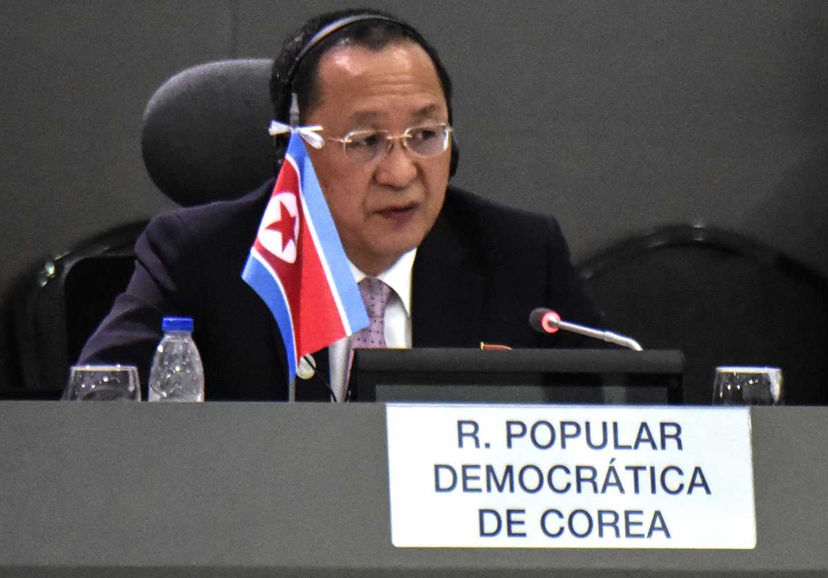 North Korea's Foreign Minister Ri Yong-ho speaks during the summit of the Non-Aligned Movement in Porlamar, Margarita Island, Venezuela, on September 15, 2016.(Photo credit :JUAN BARRETO/AFP/Getty Images)