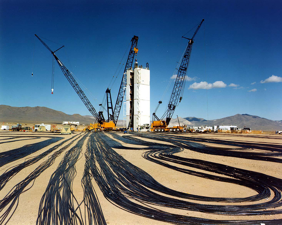 The “Ice Cap” nuclear test tower at the Nevada Test Site. The test was halted when Congress mandated a nuclear test moratorium in 1992.