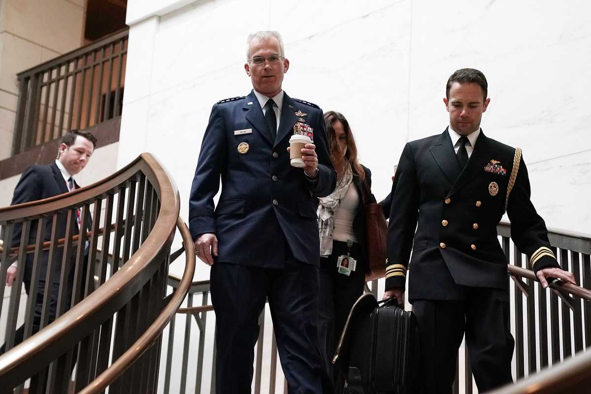 U.S. Vice Chairman of the Joint Chiefs of Staff, Air Force General Paul Selva (L), arrives at a closed briefing before the Senate Armed Service Committee January 23, 2018 on Capitol Hill in Washington, DC. The committee held a closed briefing on the Nuclear Posture Review. (Photo by Alex Wong/Getty Images)