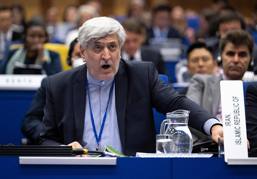 Iran's ambassador to IAEA Mohsen Naziri Asl speaks during the General Conference of the International Atomic Energy Agency (IAEA) at the agency's headquarters in Vienna, Austria on September 26, 2022. (Photo by JOE KLAMAR/AFP via Getty Images)