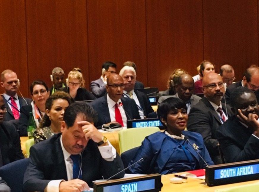 U.S. Ambassador to the Conference on Disarmament Robert Wood (center) at the NPT PrepCom in New York, May 10, 2019 (Photo: US Mission)