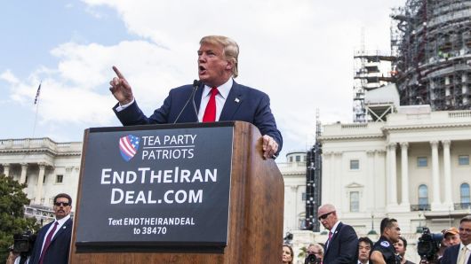 Then-candidate Donald Trump speaks during a rally held by the Tea Party at the U.S. Capitol to speak out against the Iran nuclear deal, September 9, 2015. (Photo: Samuel Corum/Anadolu Agency/Getty Images)