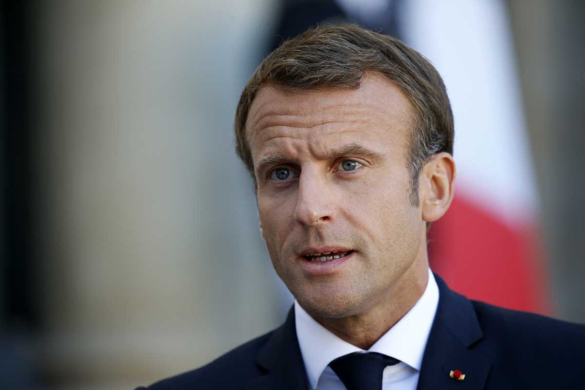 President Emmanuel Macron attends a joint statement with Finland's Prime Minister Antti Rinne (not seen) prior their meeting at the Elysee Presidential Palace on September 18, 2019 in Paris, France. (Photo by Chesnot/Getty Images)