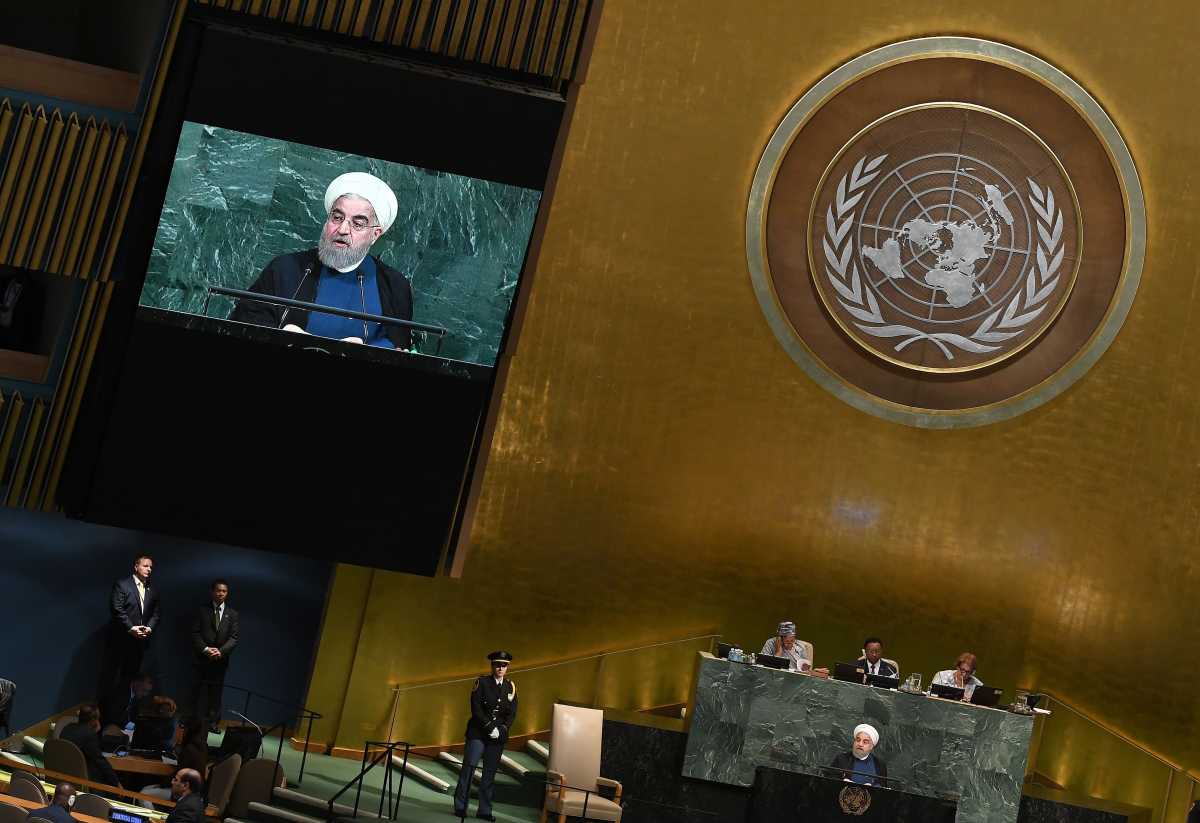 Hassan Rouhani, President of Iran, addresses the 72nd UN General Assembly on September 20, 2017, at the United Nations in New York. (Photo: ANGELA WEISS/AFP/Getty Images)