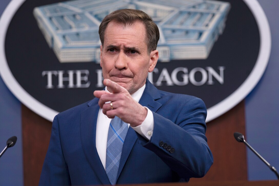 John Kirby holds a press briefing at the Pentagon, March 2022 (Photo: Dept. of Defense)