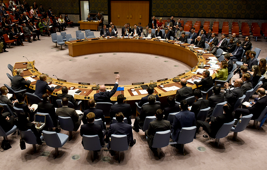 The UN Security Council votes to extend investigations into who is responsible for chemical weapons attacks against Syria at the United Nations on October 24, 2017. Russian Ambassador to the UN Vassily Nebenzia voted no to the resolution.  (Photo: Timothy A. Clary/AFP via Getty Images)