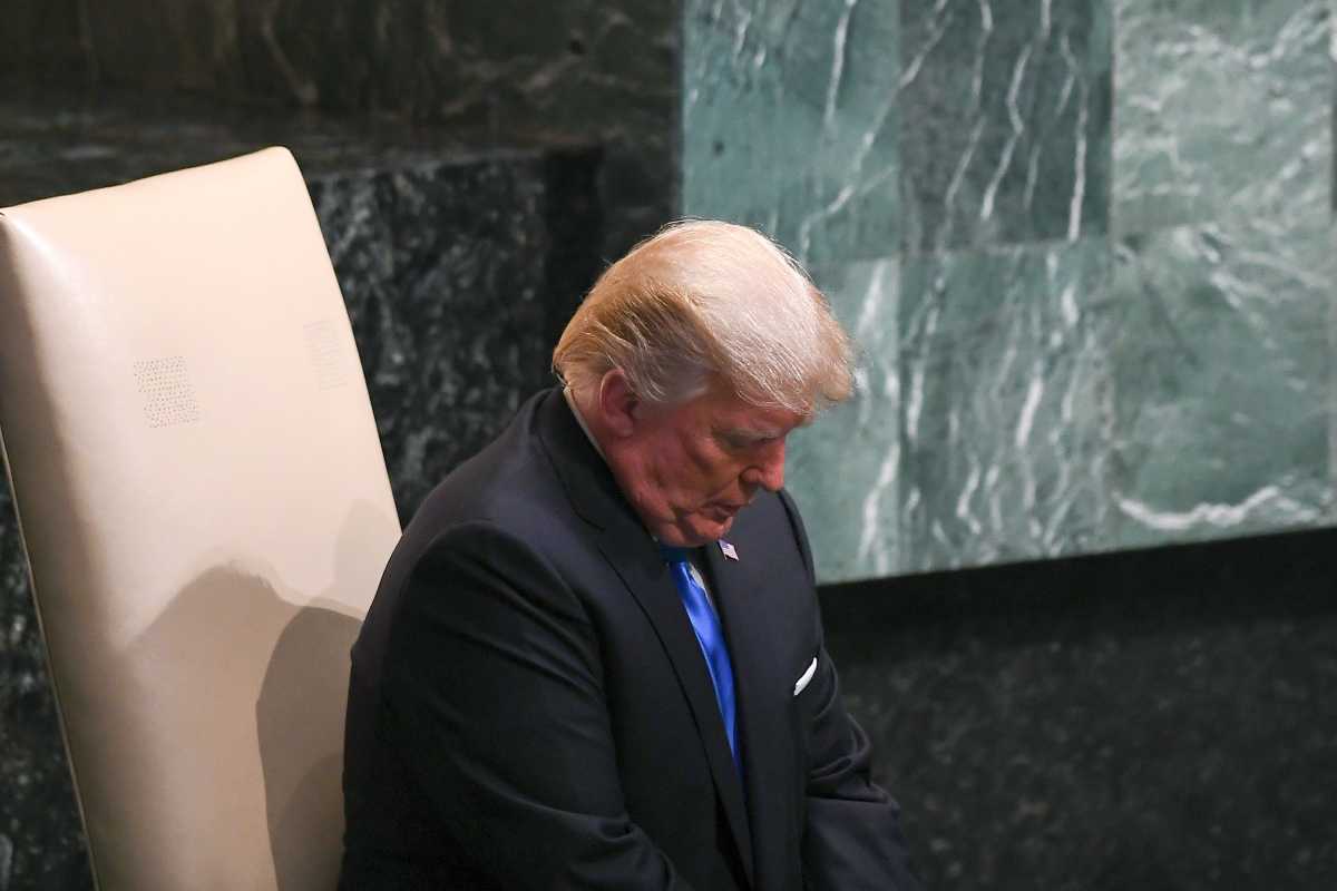 US President Donald Trump waits after addressing the 72nd session of the UN General Assembly, in New York on September 19, 2017. (Photo: JEWEL SAMAD/AFP/Getty Images)