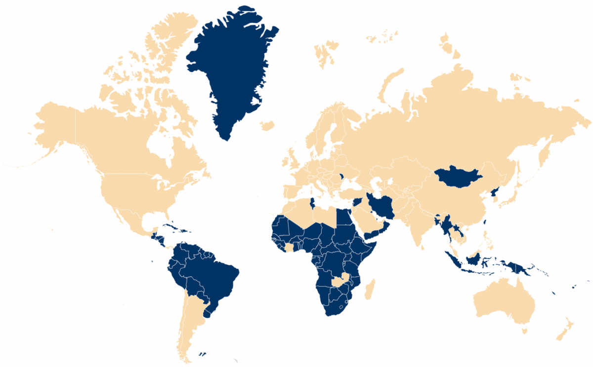 Members of the GICNT. **Several GICNT member states do not appear on this map. These countries are: Cabo Verde, Malta, Mauritius, Palau, Seychelles, and Singapore.